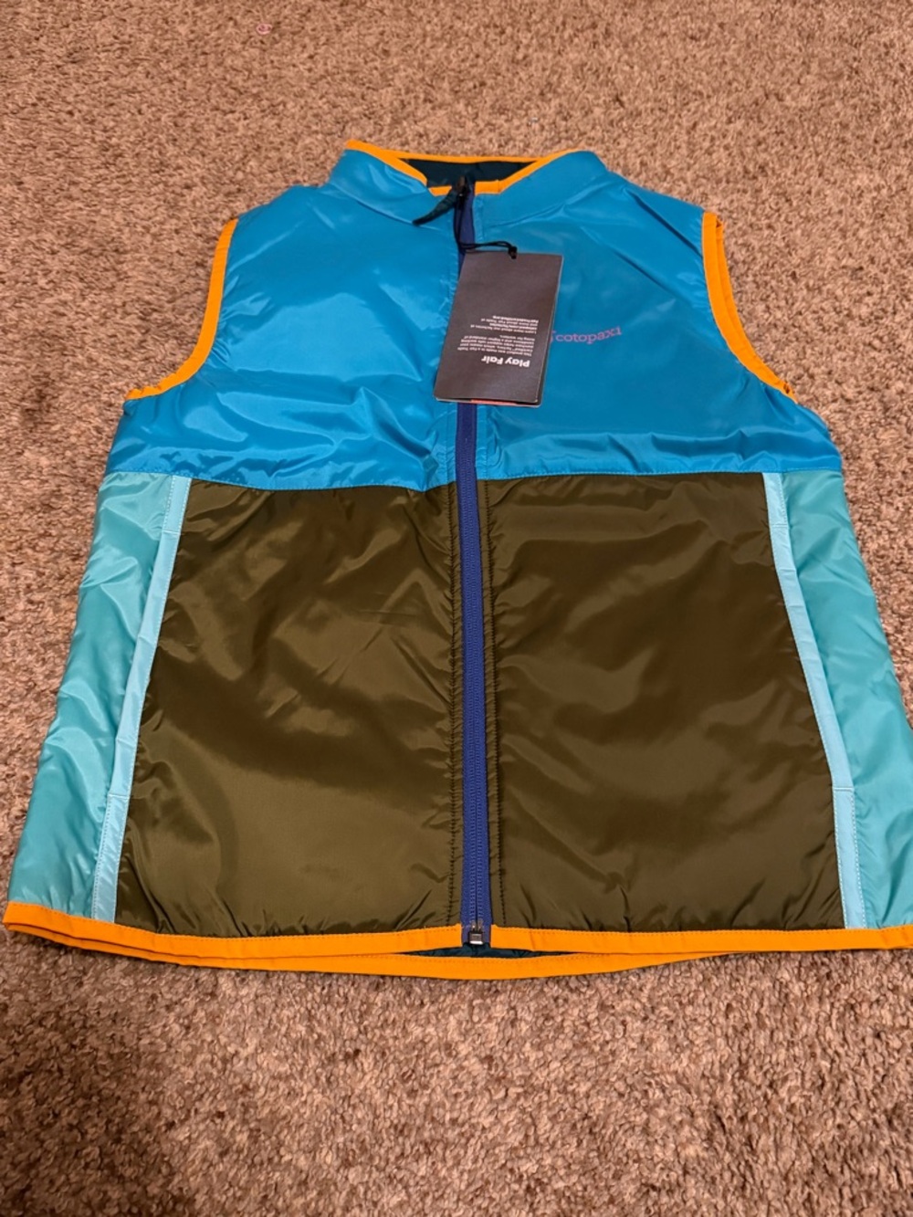 Cotopaxi Colorblock Kids Vest - Teal, Olive, Light Blue, Orange Trim